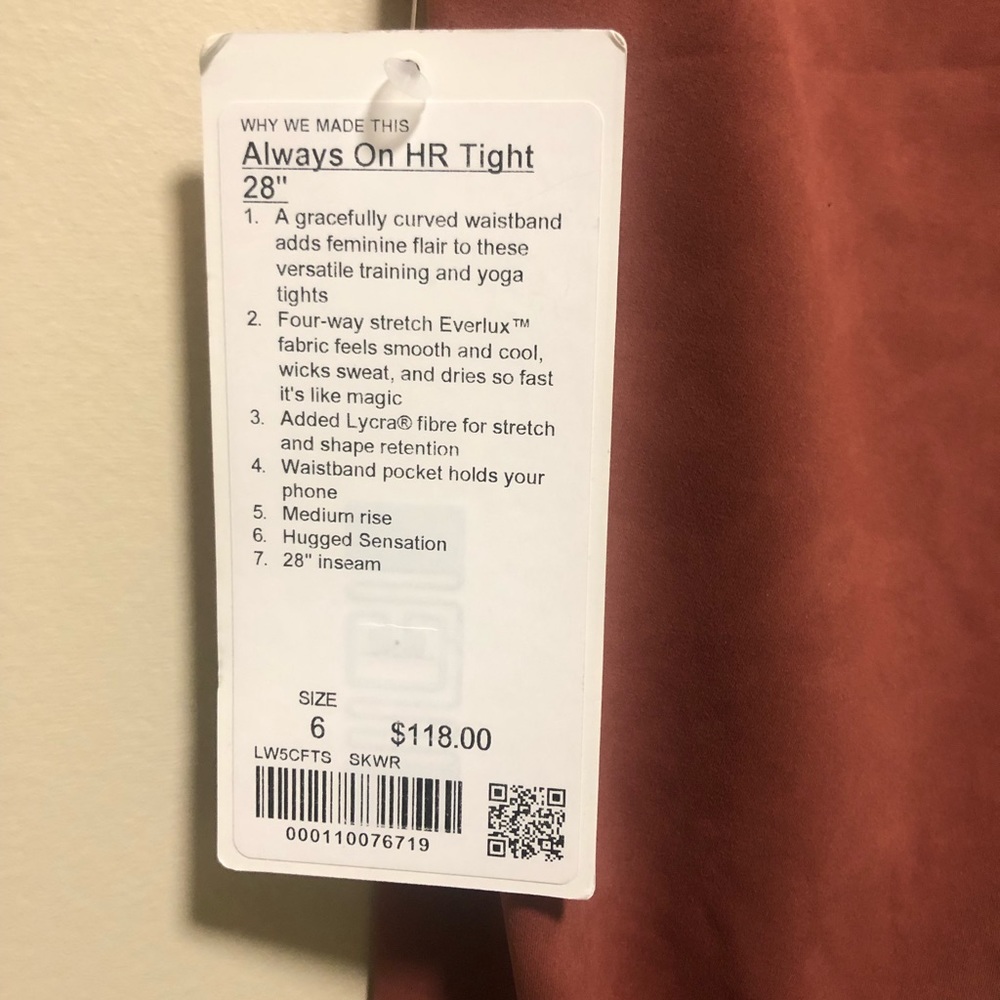 NWT Lululemon | Always On HR Tight 28”, size 6 - Picture 4 of 8